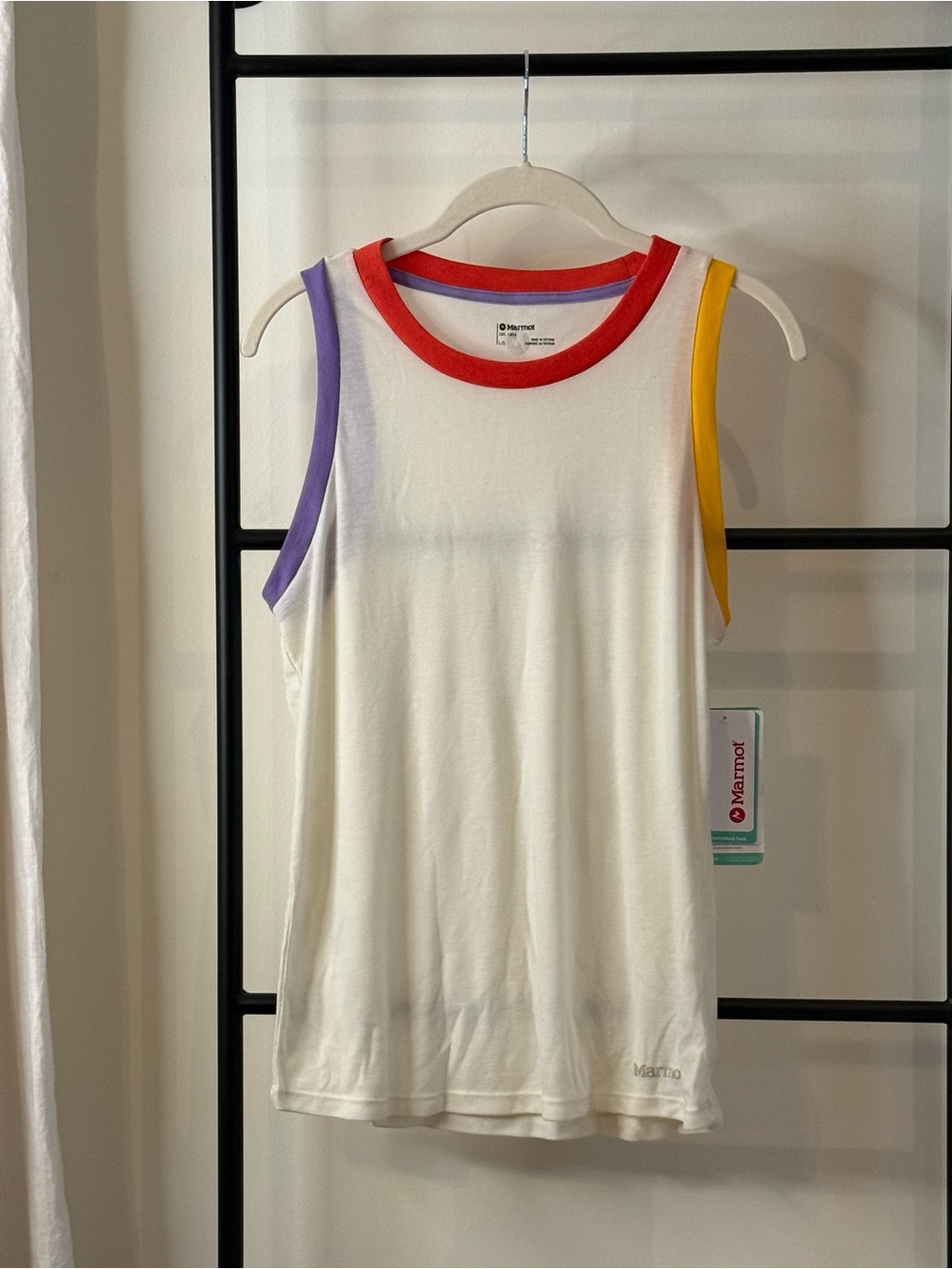 Marmot Tank Top with Red Neck and Purple & Yellow Arm Trim